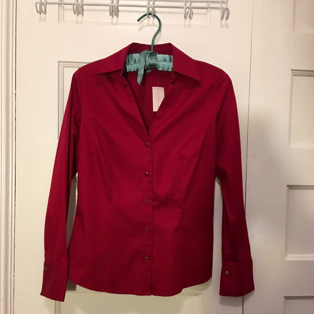 Ann Taylor Petite Deep Red Button-Down Shirt
